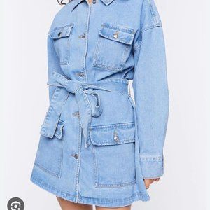 Denim jacket or mini dress with belt and cargo pockets